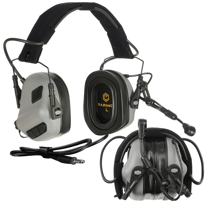 EARMOR M32 PLUS Tactical Headset for Helmet - Noise Canceling Headphones with mic for Shooting & Hunting Earmuffs, Nato TP120 Jacket, Grey - Image 1